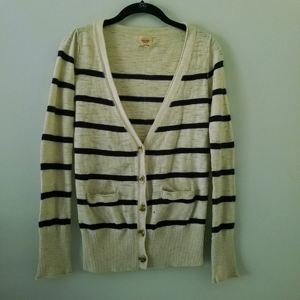 Mossimo Striped Cream/Navy Cardigan